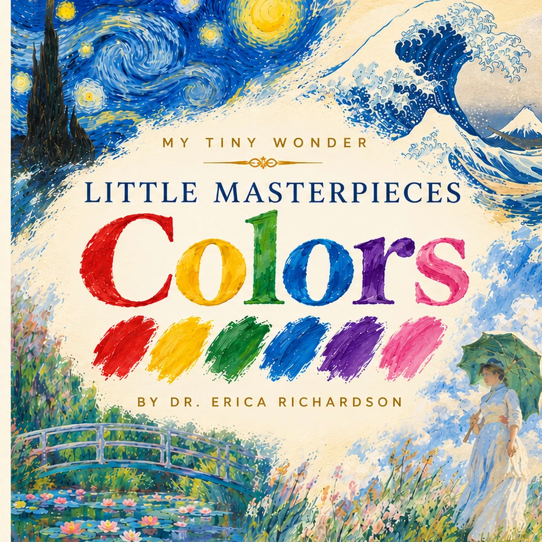 Little Masterpieces: Colors — colorful book cover featuring The Starry Night, The Great Wave and Monet's garden