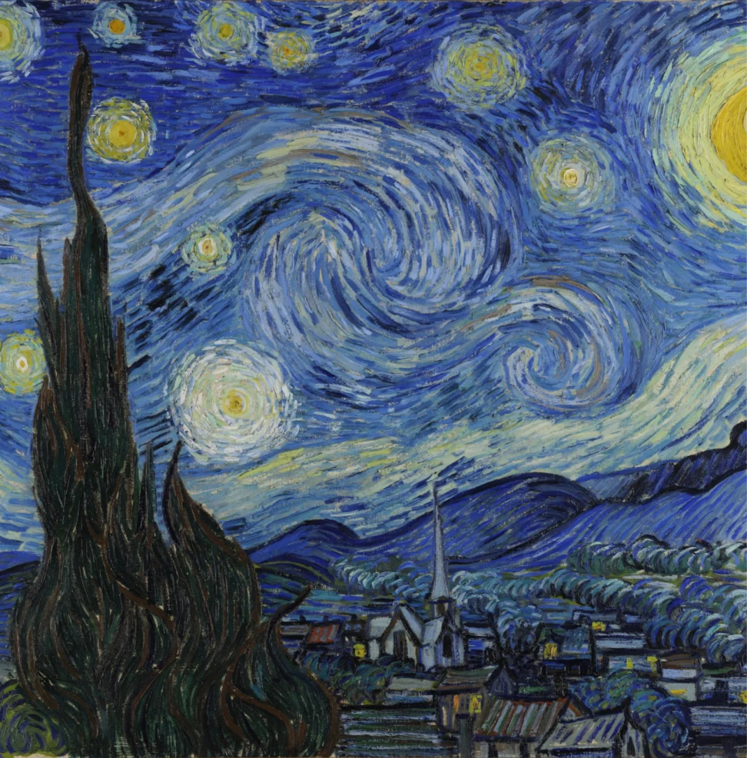 Right page: the artwork The Starry Night by Vincent van Gogh